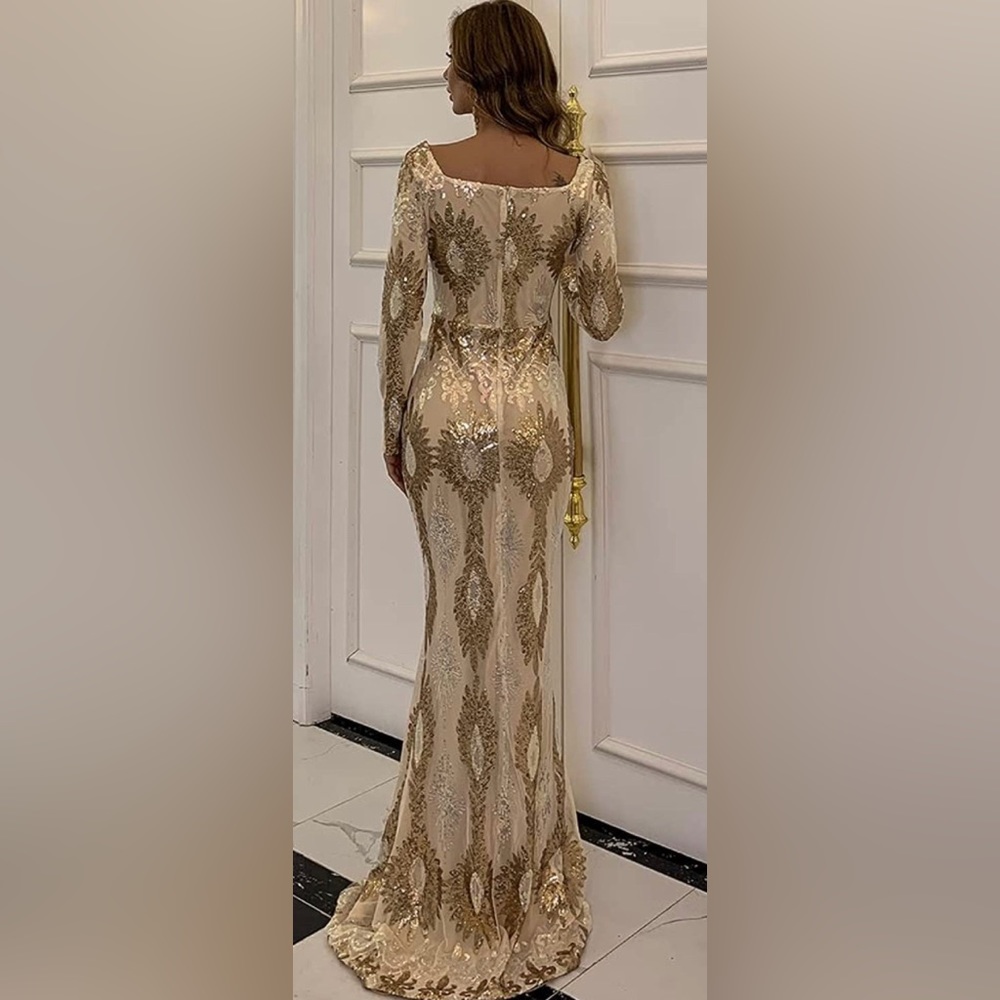 Miss ord Women Long Sleeve Backless Sequin Gown Female Maxi Elegant Dress